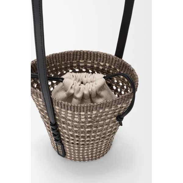 Loewe Braid pocket in iraca palm and calfskin, Khaki/Natural | Clutch Bags | Luxury Shoes 