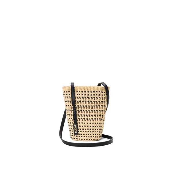 Braid pocket in iraca palm and calfskin, Natural/Black