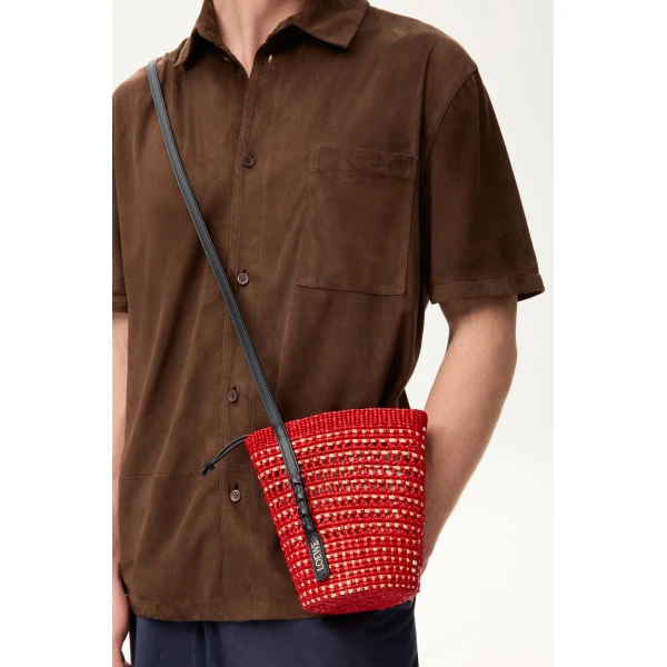 Loewe Braid pocket in iraca palm and calfskin, Red/Natural | Clutch Bags | Luxury Shoes 