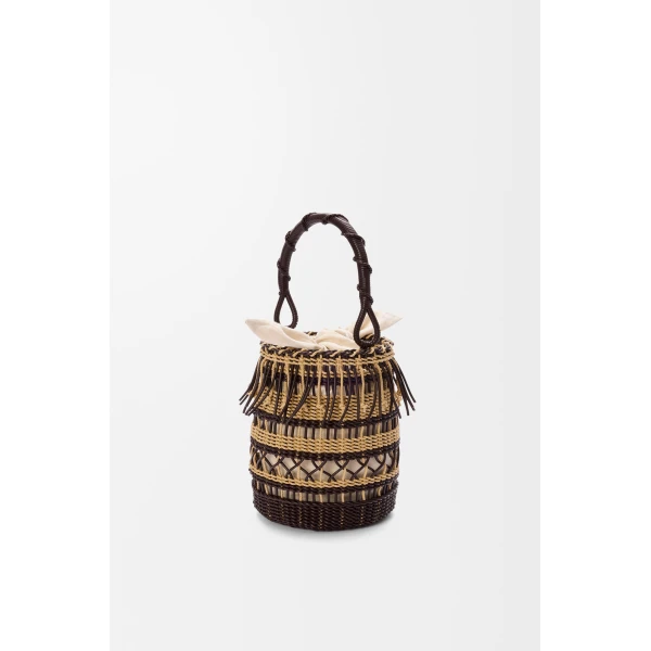 Loewe Bucket in cord and leather, Dark Brown/Multicolor | Bucket Bags | Luxury Shoes 