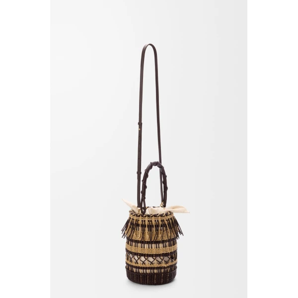 Loewe Bucket in cord and leather, Dark Brown/Multicolor | Bucket Bags | Luxury Shoes 