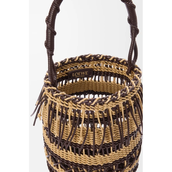 Loewe Bucket in cord and leather, Dark Brown/Multicolor | Bucket Bags | Luxury Shoes 