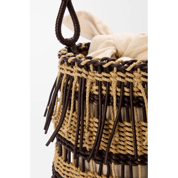Loewe Bucket in cord and leather, Dark Brown/Multicolor | Bucket Bags | Luxury Shoes 