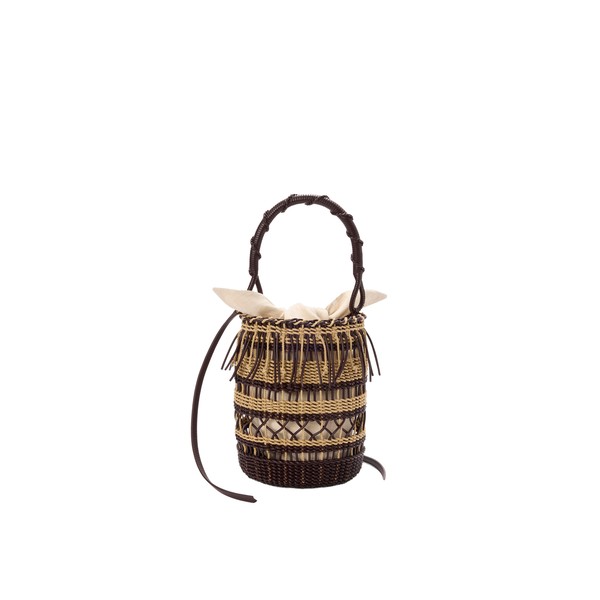 Loewe Bucket in cord and leather, Dark Brown/Multicolor | Bucket Bags | Luxury Shoes 