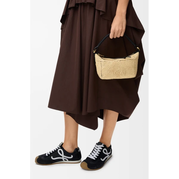 Loewe Cala mini bag in classic calfskin and raffia, Natural/Black | Totes & Top-Handle Bags | Luxury Shoes 