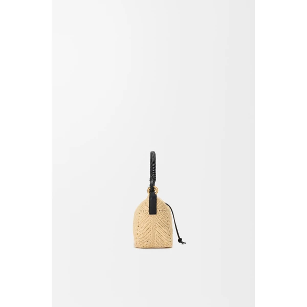 Loewe Cala mini bag in classic calfskin and raffia, Natural/Black | Totes & Top-Handle Bags | Luxury Shoes 