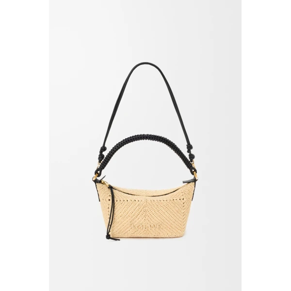 Loewe Cala mini bag in classic calfskin and raffia, Natural/Black | Totes & Top-Handle Bags | Luxury Shoes 
