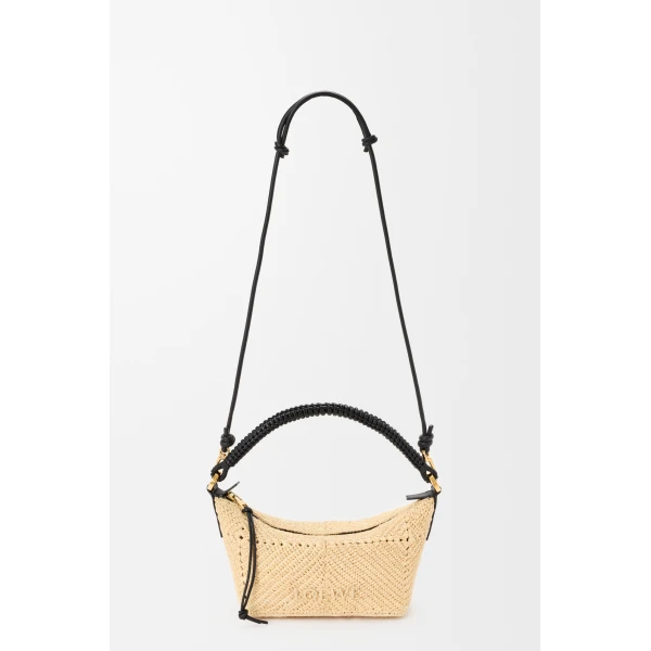 Loewe Cala mini bag in classic calfskin and raffia, Natural/Black | Totes & Top-Handle Bags | Luxury Shoes 