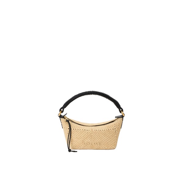 Loewe Cala mini bag in classic calfskin and raffia, Natural/Black | Totes & Top-Handle Bags | Luxury Shoes 