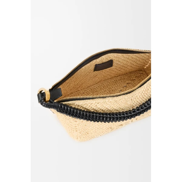 Loewe Cala mini bag in classic calfskin and raffia, Natural/Black | Totes & Top-Handle Bags | Luxury Shoes 