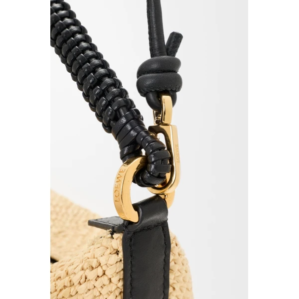 Loewe Cala mini bag in classic calfskin and raffia, Natural/Black | Totes & Top-Handle Bags | Luxury Shoes 