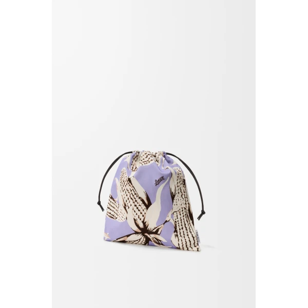 Loewe Corn small drawstring pouch in canvas, White/Lilac | Clutch Bags | Luxury Shoes 