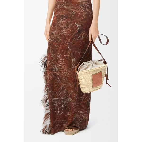 Loewe Drawstring bucket in palm leaf and calfskin, Natural/Tan | Totes & Top-Handle Bags | Luxury Shoes 