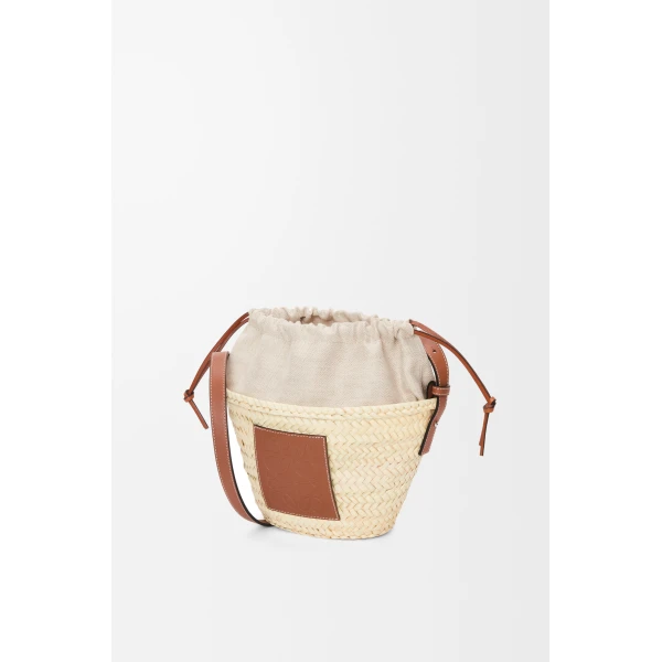 Loewe Drawstring bucket in palm leaf and calfskin, Natural/Tan | Totes & Top-Handle Bags | Luxury Shoes 
