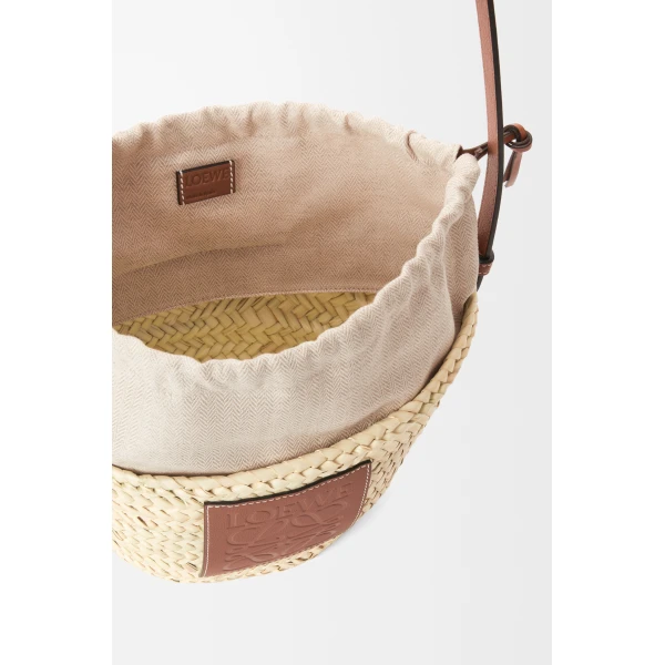 Loewe Drawstring bucket in palm leaf and calfskin, Natural/Tan | Totes & Top-Handle Bags | Luxury Shoes 
