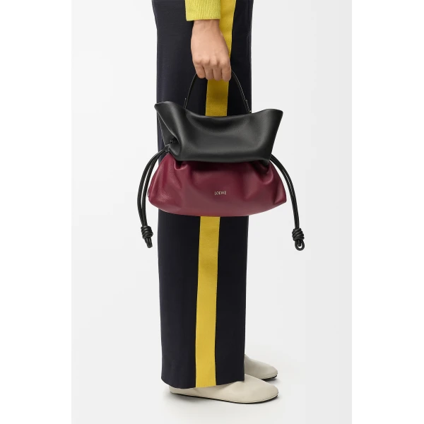 Loewe Flamenco Rolled bag in bicolour mellow nappa lambskin, Black/Copper Red | Shoulder & Crossbody Bags | Luxury Shoes 