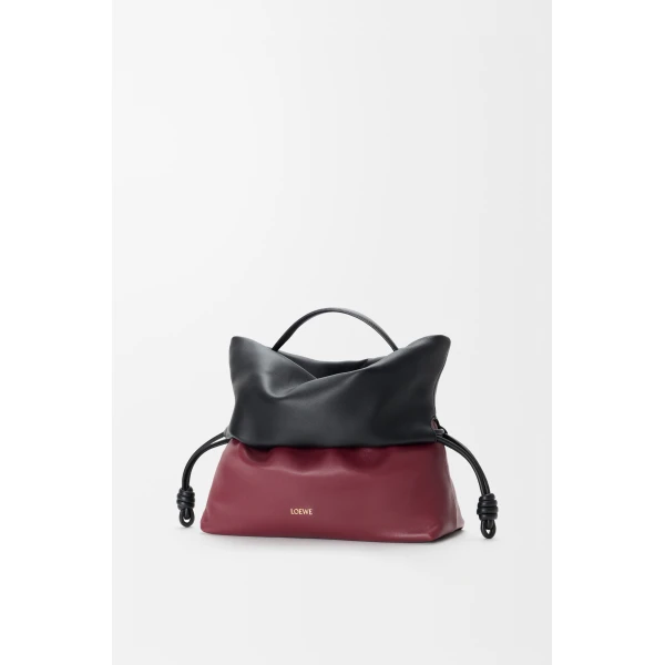 Loewe Flamenco Rolled bag in bicolour mellow nappa lambskin, Black/Copper Red | Shoulder & Crossbody Bags | Luxury Shoes 