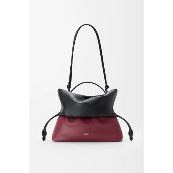 Loewe Flamenco Rolled bag in bicolour mellow nappa lambskin, Black/Copper Red | Shoulder & Crossbody Bags | Luxury Shoes 