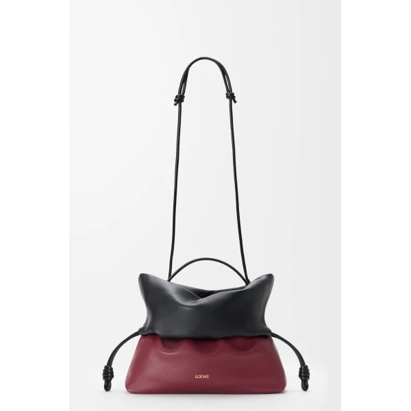 Loewe Flamenco Rolled bag in bicolour mellow nappa lambskin, Black/Copper Red | Shoulder & Crossbody Bags | Luxury Shoes 