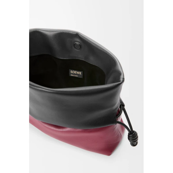 Loewe Flamenco Rolled bag in bicolour mellow nappa lambskin, Black/Copper Red | Shoulder & Crossbody Bags | Luxury Shoes 