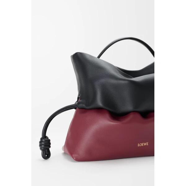 Loewe Flamenco Rolled bag in bicolour mellow nappa lambskin, Black/Copper Red | Shoulder & Crossbody Bags | Luxury Shoes 