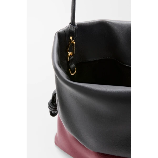 Loewe Flamenco Rolled bag in bicolour mellow nappa lambskin, Black/Copper Red | Shoulder & Crossbody Bags | Luxury Shoes 