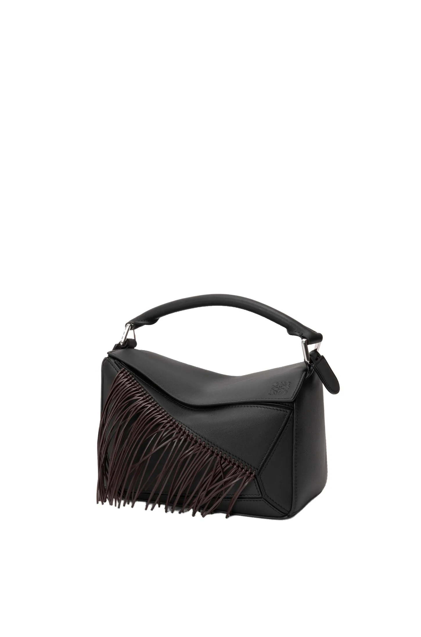 Loewe Fringe small Puzzle bag in classic calfskin, Black/Dark Chestnut | Shoulder & Crossbody Bags | Luxury Shoes Loewe Fringe small Puzzle bag in classic calfskin, Black/Dark Chestnut | Shoulder & Crossbody Bags | Luxury Shoes