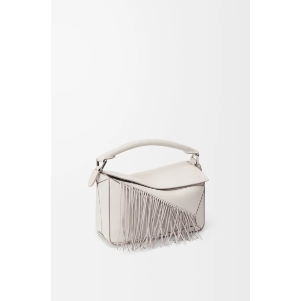Loewe Fringe small Puzzle bag in classic calfskin, Soft White/Light Ghost | Shoulder & Crossbody Bags | Luxury Shoes 