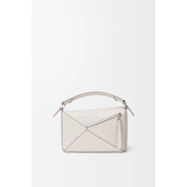Loewe Fringe small Puzzle bag in classic calfskin, Soft White/Light Ghost | Shoulder & Crossbody Bags | Luxury Shoes 