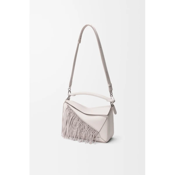 Loewe Fringe small Puzzle bag in classic calfskin, Soft White/Light Ghost | Shoulder & Crossbody Bags | Luxury Shoes 