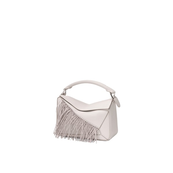 Loewe Fringe small Puzzle bag in classic calfskin, Soft White/Light Ghost | Shoulder & Crossbody Bags | Luxury Shoes 