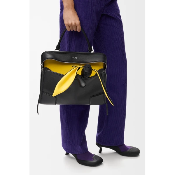 Loewe Large Amazona 180 Lazy Dog bag in buffalino leather, Black/Yellow | Totes & Top-Handle Bags | Luxury Shoes 