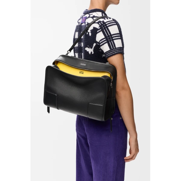 Loewe Large Amazona 180 Lazy Dog bag in buffalino leather, Black/Yellow | Totes & Top-Handle Bags | Luxury Shoes 