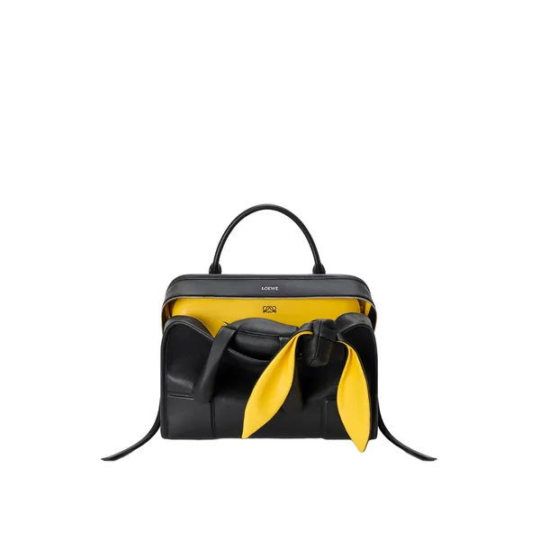 Large Amazona 180 Lazy Dog bag in buffalino leather, Black/Yellow