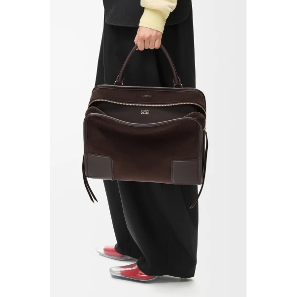Loewe Large Amazona 180 bag in suede, Dark Chestnut | Totes & Top-Handle Bags | Luxury Shoes 
