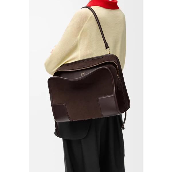 Loewe Large Amazona 180 bag in suede, Dark Chestnut | Totes & Top-Handle Bags | Luxury Shoes 