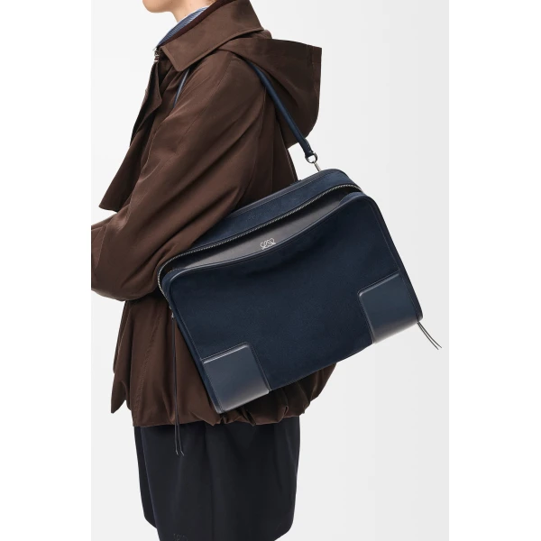 Loewe Large Amazona 180 bag in suede, Deep Navy | Totes & Top-Handle Bags | Luxury Shoes 