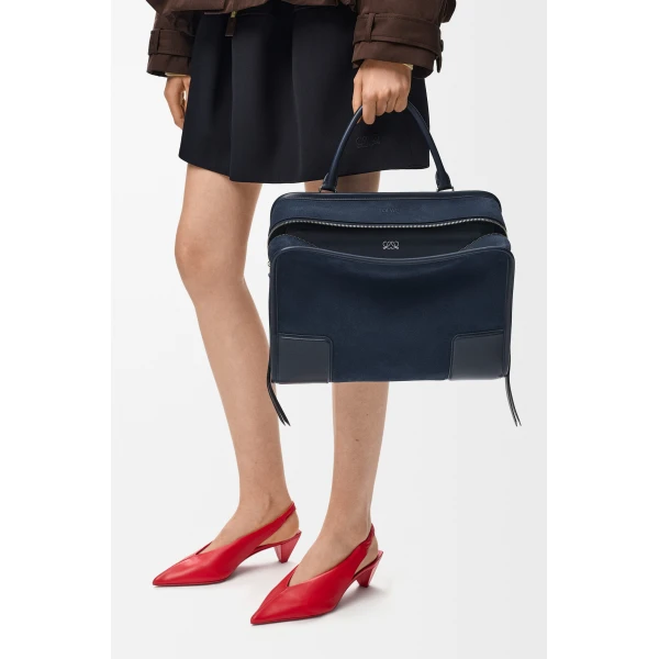 Loewe Large Amazona 180 bag in suede, Deep Navy | Totes & Top-Handle Bags | Luxury Shoes 