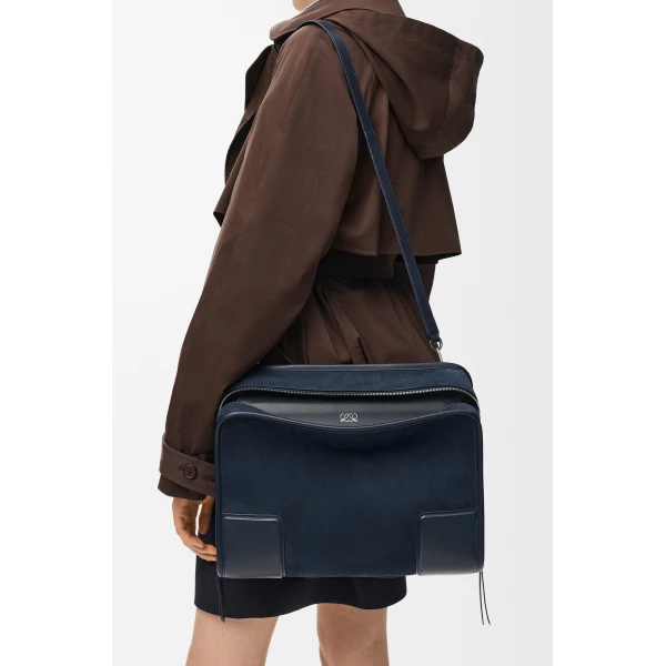 Loewe Large Amazona 180 bag in suede, Deep Navy | Totes & Top-Handle Bags | Luxury Shoes 