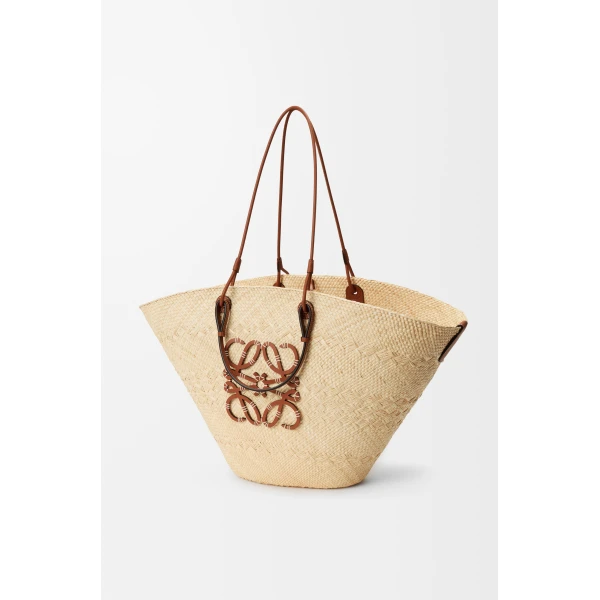 Loewe Large Anagram basket bag in iraca palm and calfskin, Natural/Tan | Totes & Top-Handle Bags | Luxury Shoes 