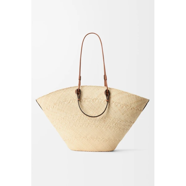 Loewe Large Anagram basket bag in iraca palm and calfskin, Natural/Tan | Totes & Top-Handle Bags | Luxury Shoes 