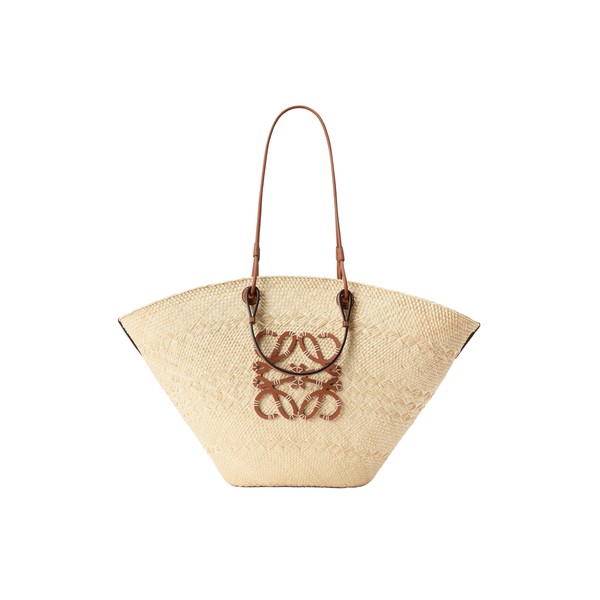 Loewe Large Anagram basket bag in iraca palm and calfskin, Natural/Tan | Totes & Top-Handle Bags | Luxury Shoes 