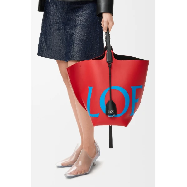 Loewe Large Bilbao bucket Oversized Logo in smooth calfskin, Red/Blue | Bucket Bags | Luxury Shoes 