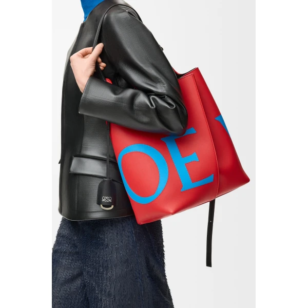Loewe Large Bilbao bucket Oversized Logo in smooth calfskin, Red/Blue | Bucket Bags | Luxury Shoes 