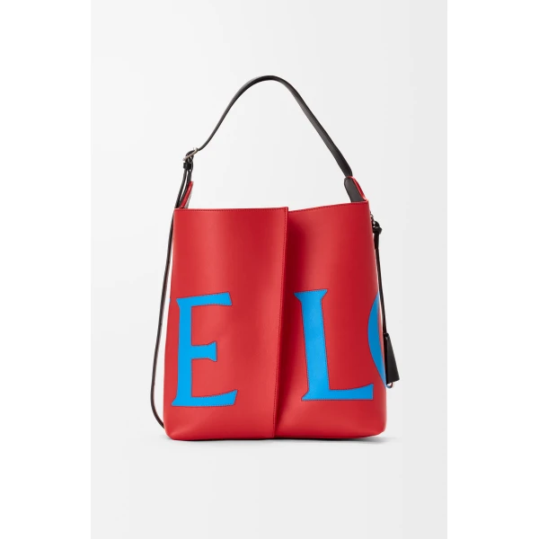 Loewe Large Bilbao bucket Oversized Logo in smooth calfskin, Red/Blue | Bucket Bags | Luxury Shoes 