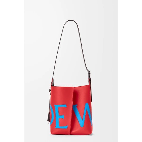 Loewe Large Bilbao bucket Oversized Logo in smooth calfskin, Red/Blue | Bucket Bags | Luxury Shoes 