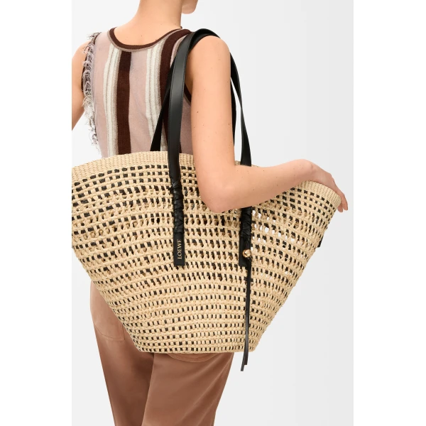 Loewe Large Braid basket in iraca palm and calfskin, Natural/Black | Totes & Top-Handle Bags | Luxury Shoes 