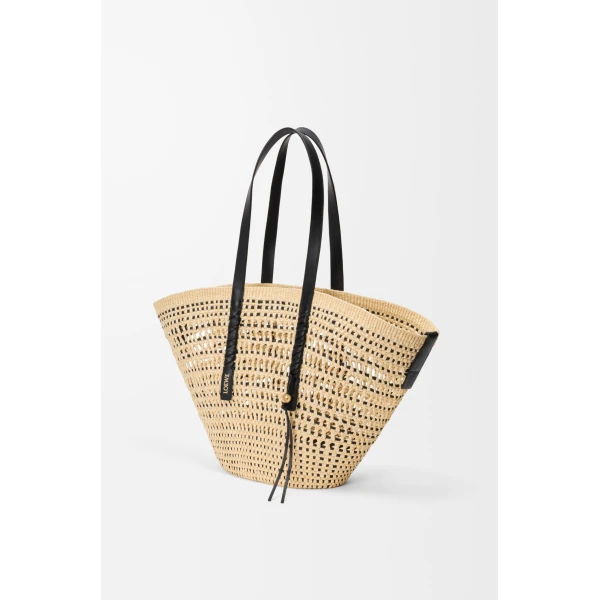 Loewe Large Braid basket in iraca palm and calfskin, Natural/Black | Totes & Top-Handle Bags | Luxury Shoes 