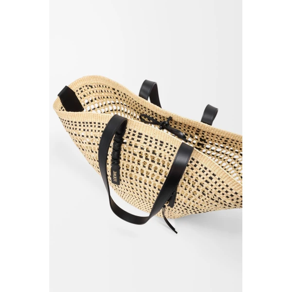 Loewe Large Braid basket in iraca palm and calfskin, Natural/Black | Totes & Top-Handle Bags | Luxury Shoes 