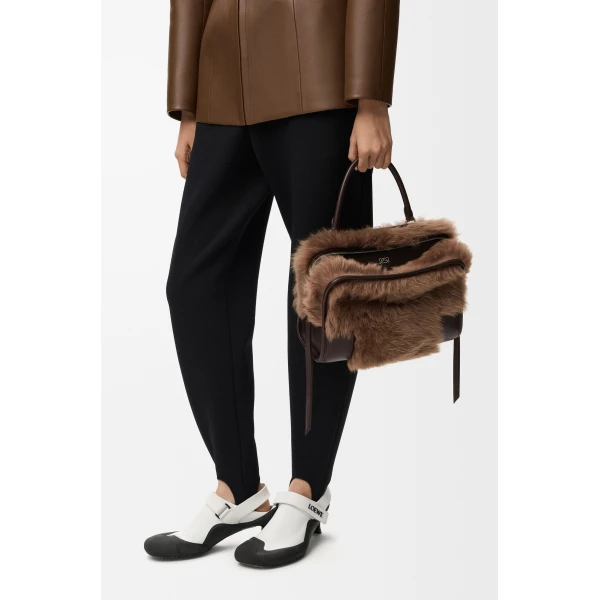 Loewe Medium Amazona 180 bag in soft calfskin and shearling, Brown/Dark Chestnut | Totes & Top-Handle Bags | Luxury Shoes 